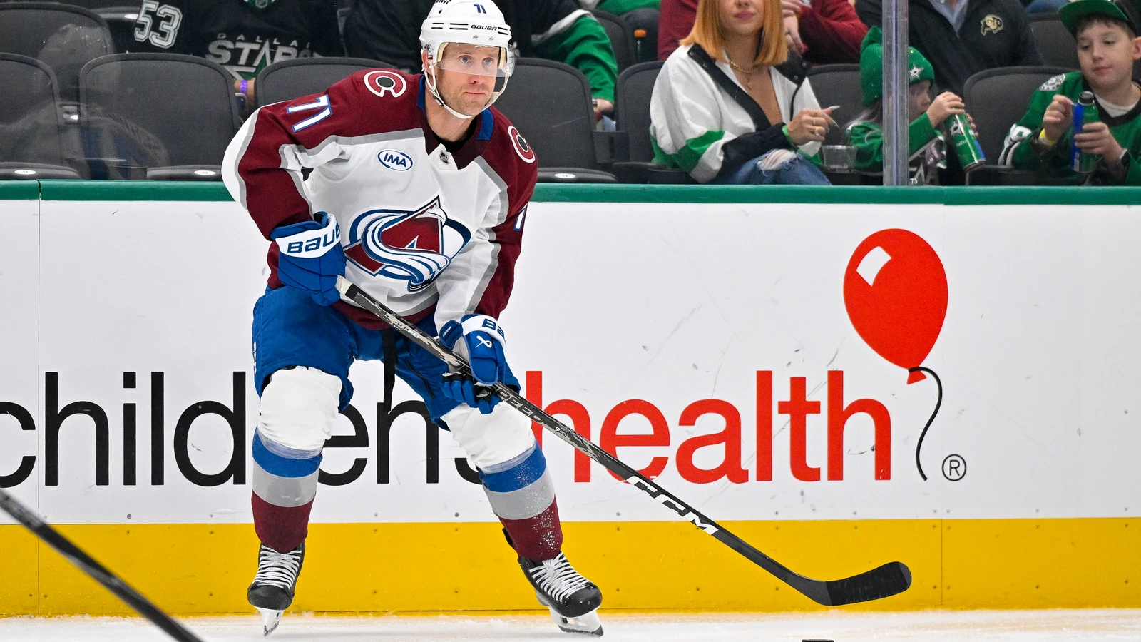 File photo: Colorado Avalanche forward Jaden Schwartz skates with the puck against the Dallas Stars at American Airlines Center.