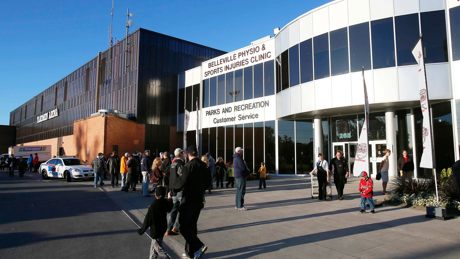 The exterior of Belleville’s CAA Arena, then named Yardmen Arena, before an NHL preseason game on September 14, 2013. File photo; the 2026 women’s game is not shown.