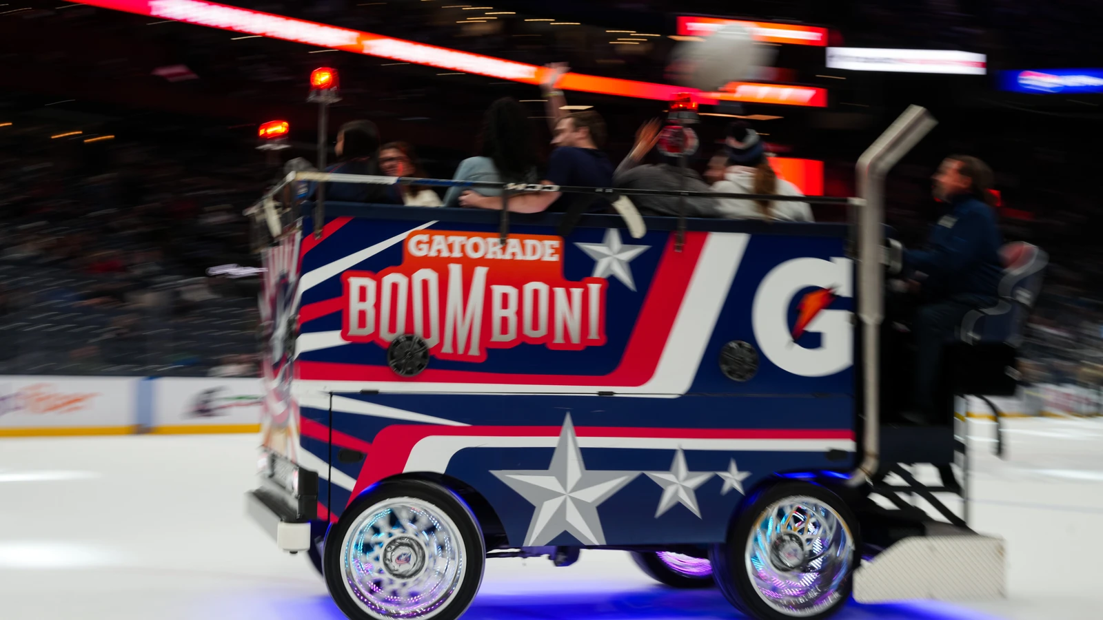 File photo: Fans ride the BoomBoni between periods during a Columbus Blue Jackets game at Nationwide Arena.