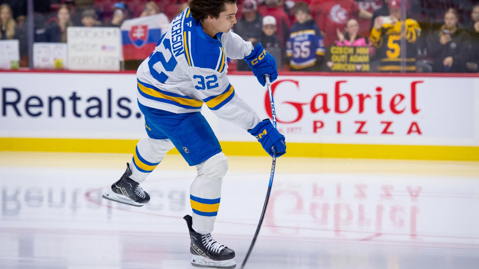 File photo: St. Louis Blues forward Dylan Peterson shoots the puck during warmup in Ottawa.