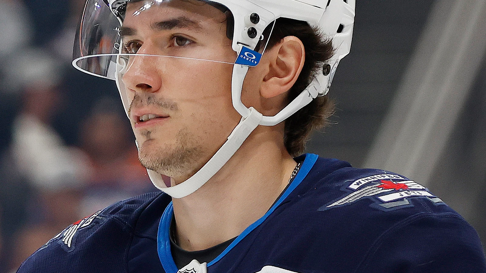 File photo: Winnipeg Jets forward Brayden Yager waits for play to begin against the Edmonton Oilers at Rogers Place.
