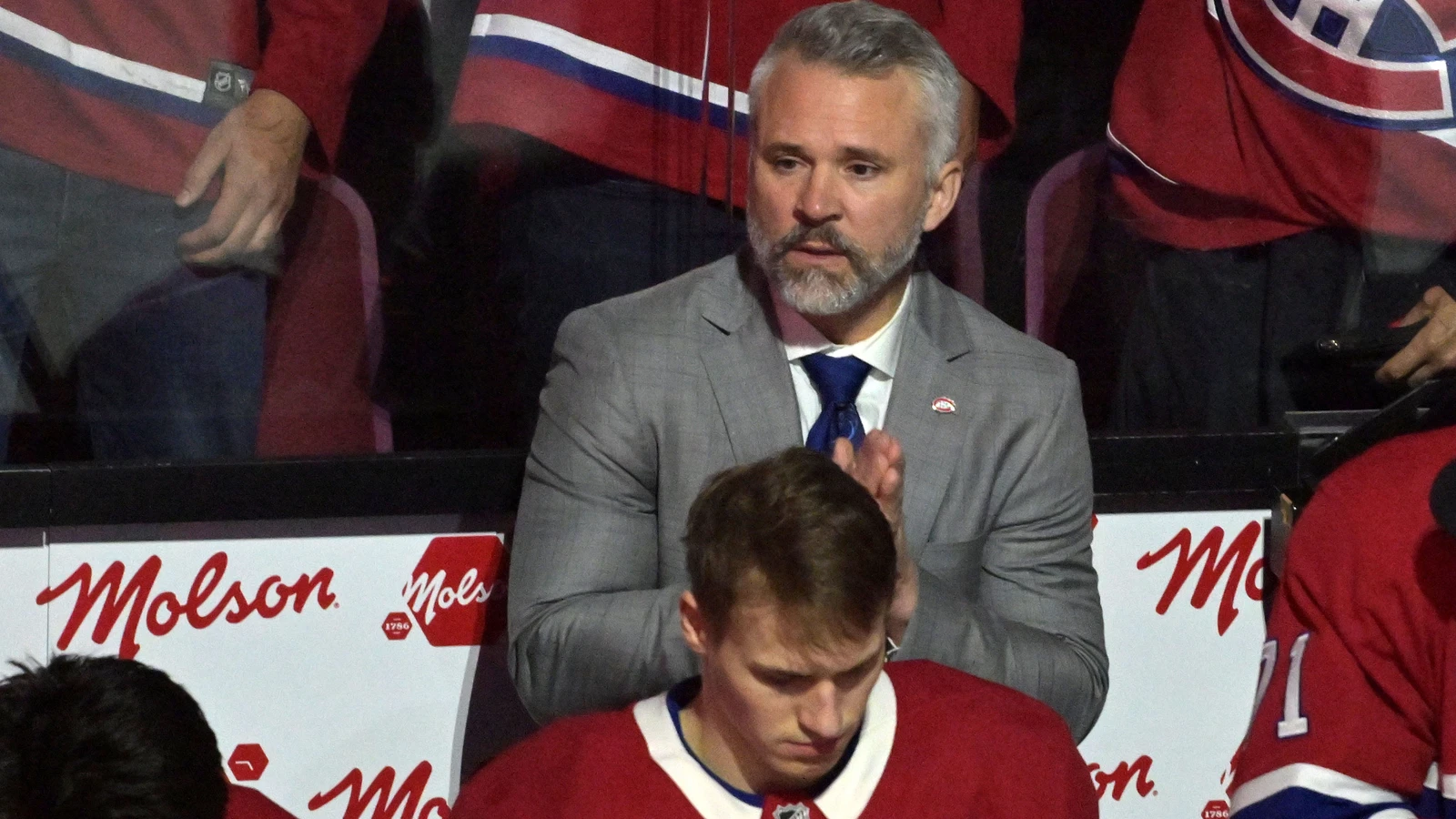 Montreal Canadiens head coach Martin St. Louis stands behind the bench during Game 4 of the 2026 Eastern Conference Final against the Carolina Hurricanes.