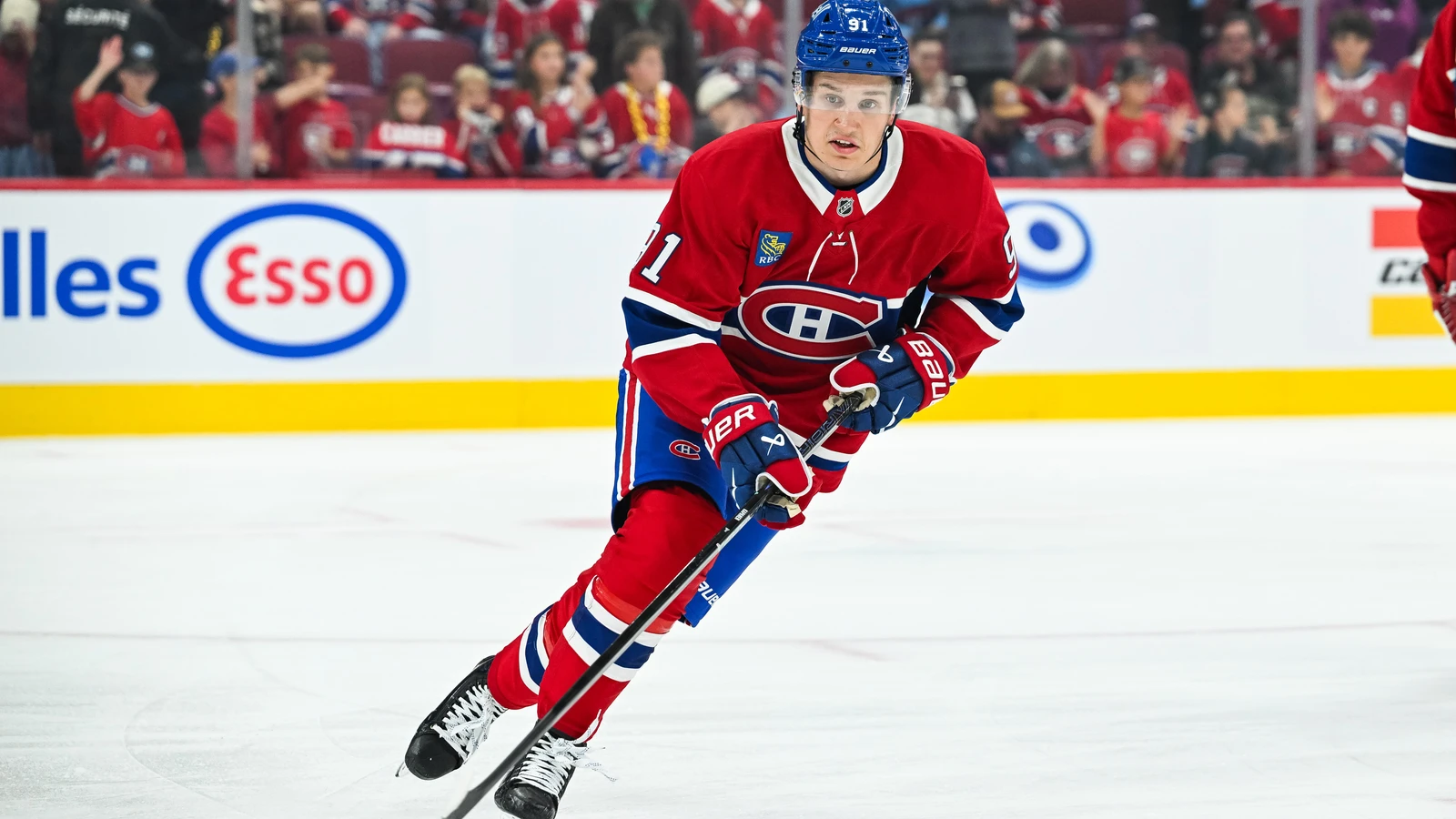 File photo: Montreal Canadiens centre Oliver Kapanen skates during warm-up at Bell Centre.