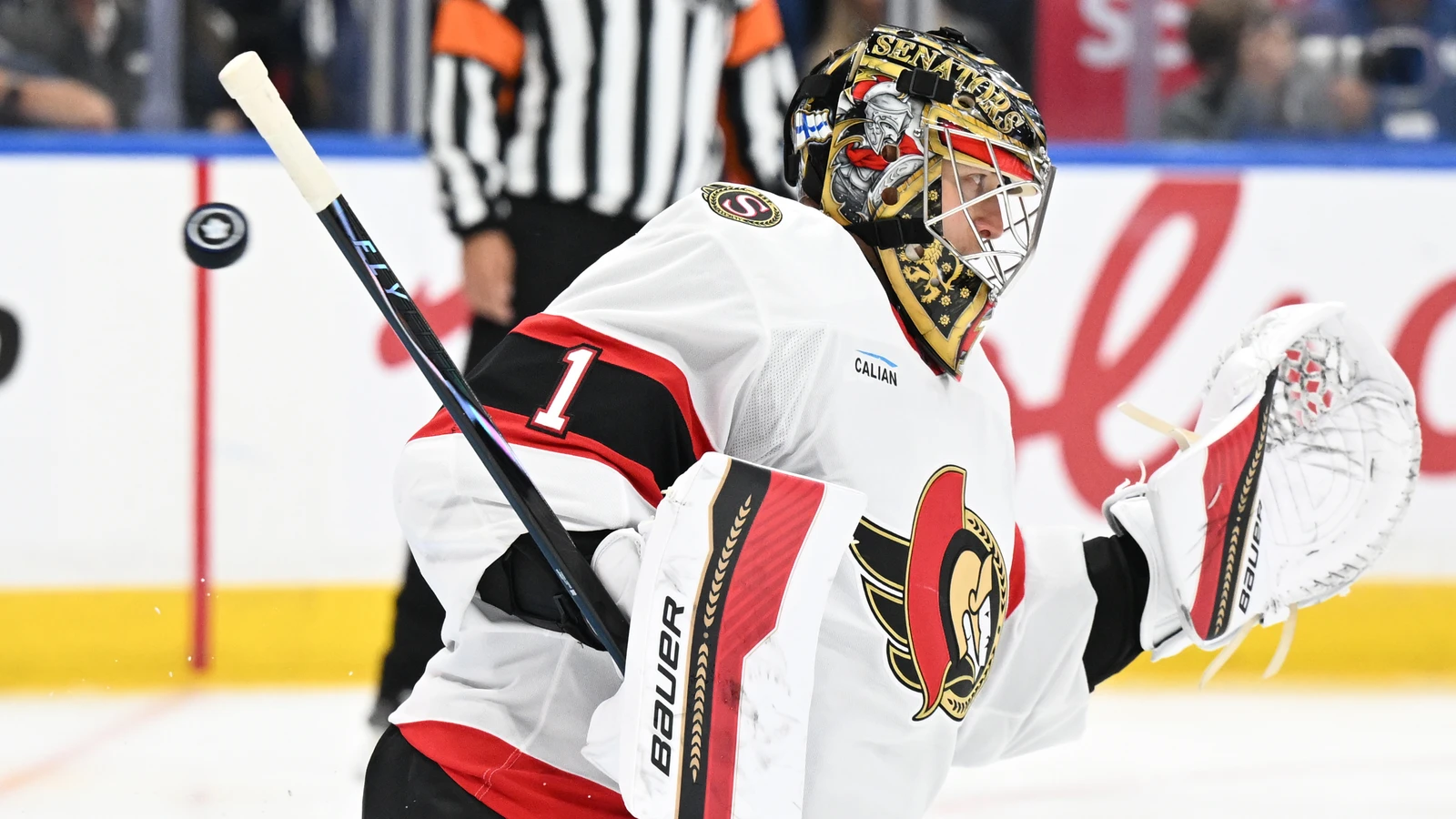 File photo: Ottawa Senators goaltender Leevi Meriläinen reacts to a shot against the Toronto Maple Leafs on September 23, 2026.