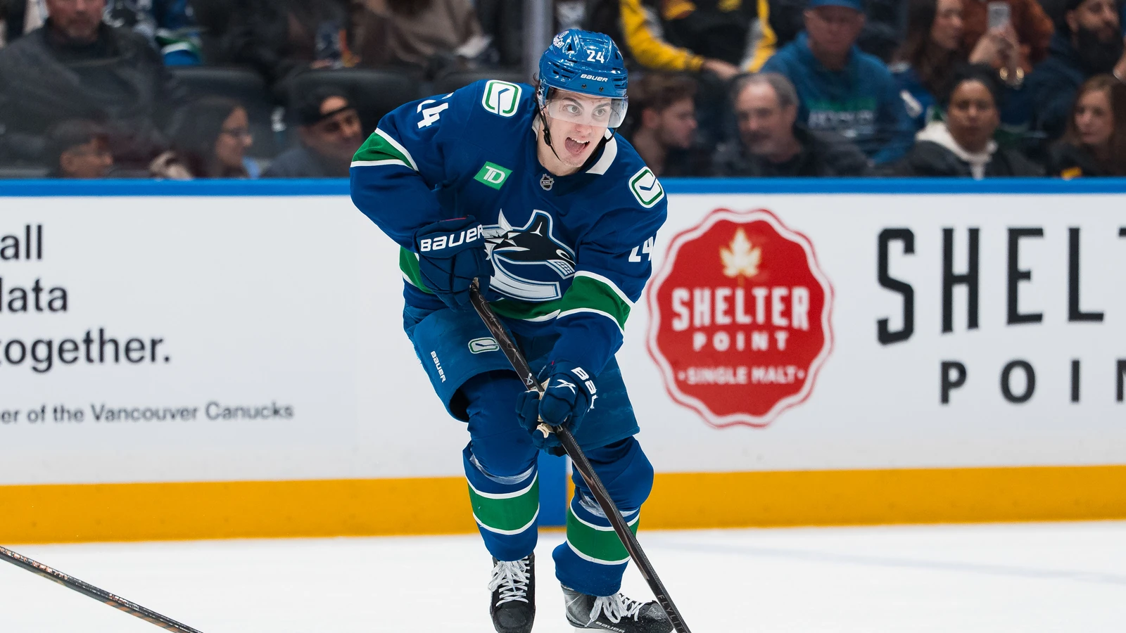 Zeev Buium handles the puck for the Vancouver Canucks at Rogers Arena against the Los Angeles Kings, April 14, 2026. File photo.
