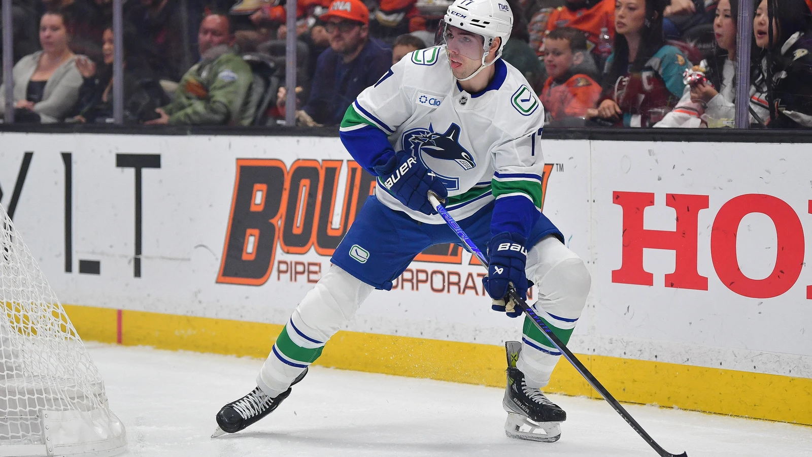 File photo: Vancouver Canucks forward Filip Chytil controls the puck against the Anaheim Ducks at Honda Center.