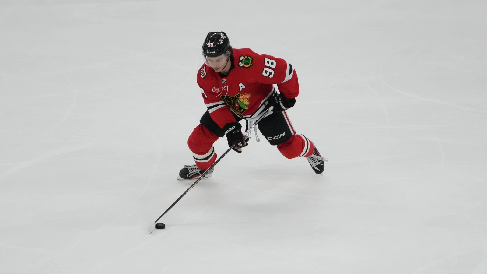 Connor Bedard skates for Chicago against San Jose on April 15, 2026. File photo.