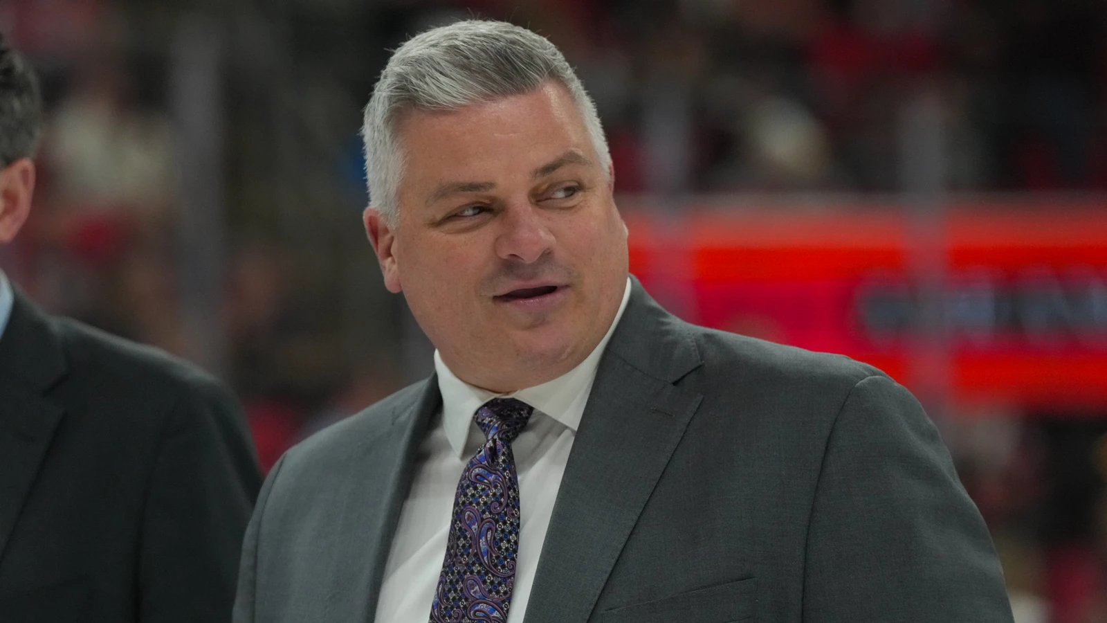 Sheldon Keefe coaches the New Jersey Devils against Carolina at Lenovo Center on March 28, 2026. File photo.