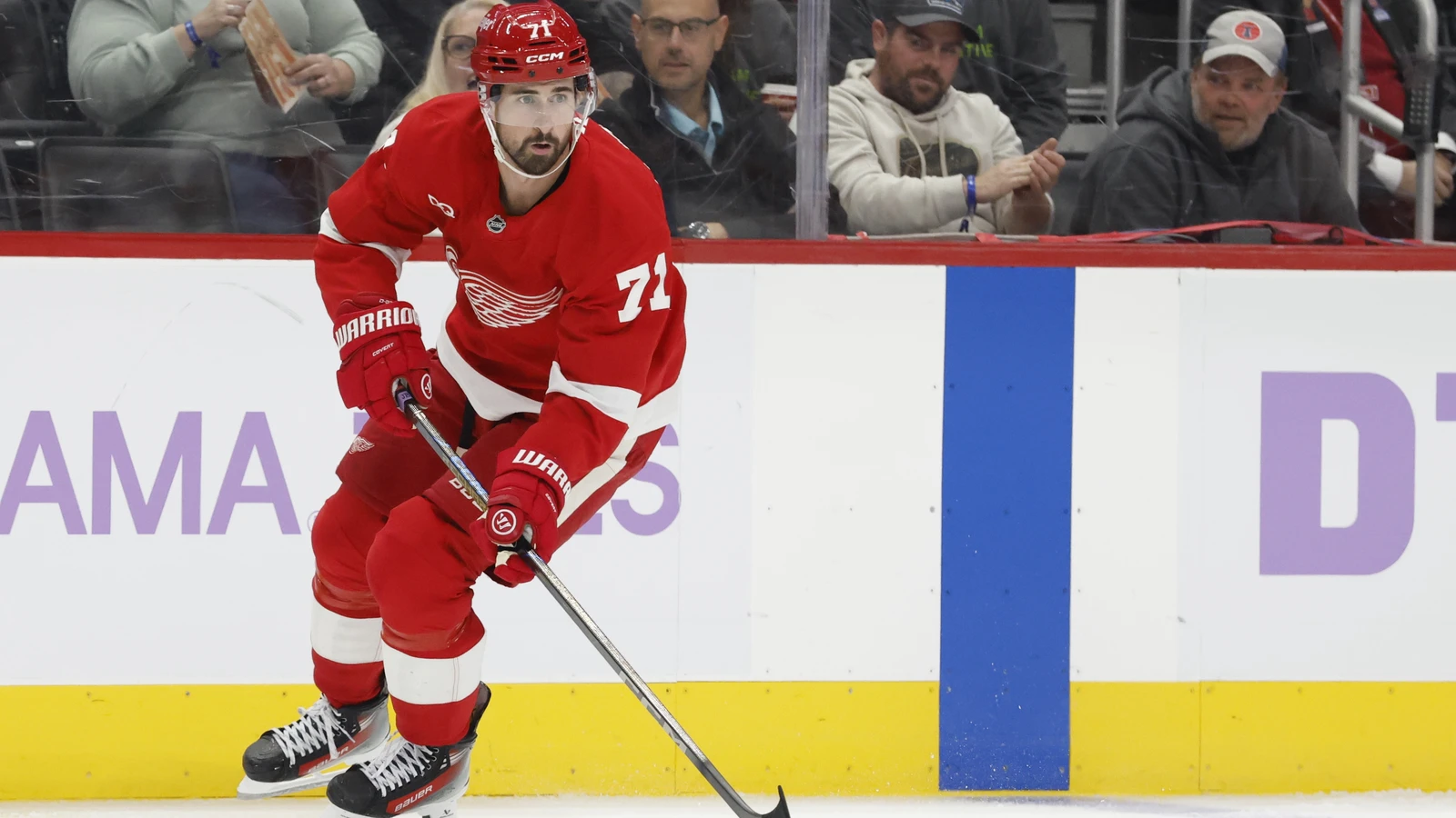 File photo: Detroit Red Wings centre Dylan Larkin skates with the puck against the Philadelphia Flyers at Little Caesars Arena.