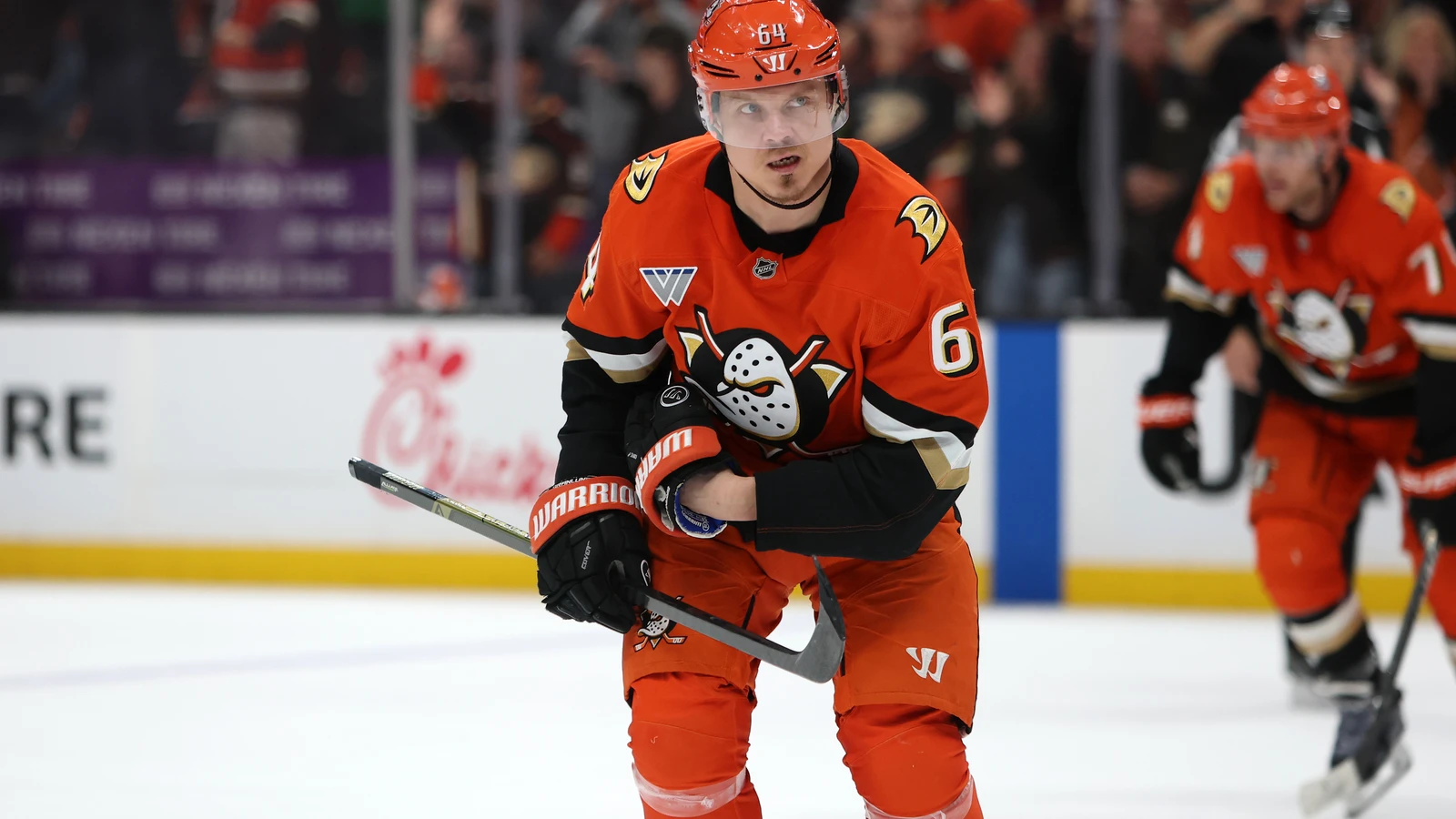 File photo: Anaheim Ducks forward Mikael Granlund reacts after scoring a power-play goal against Vegas in a May 14, 2026 playoff game.
