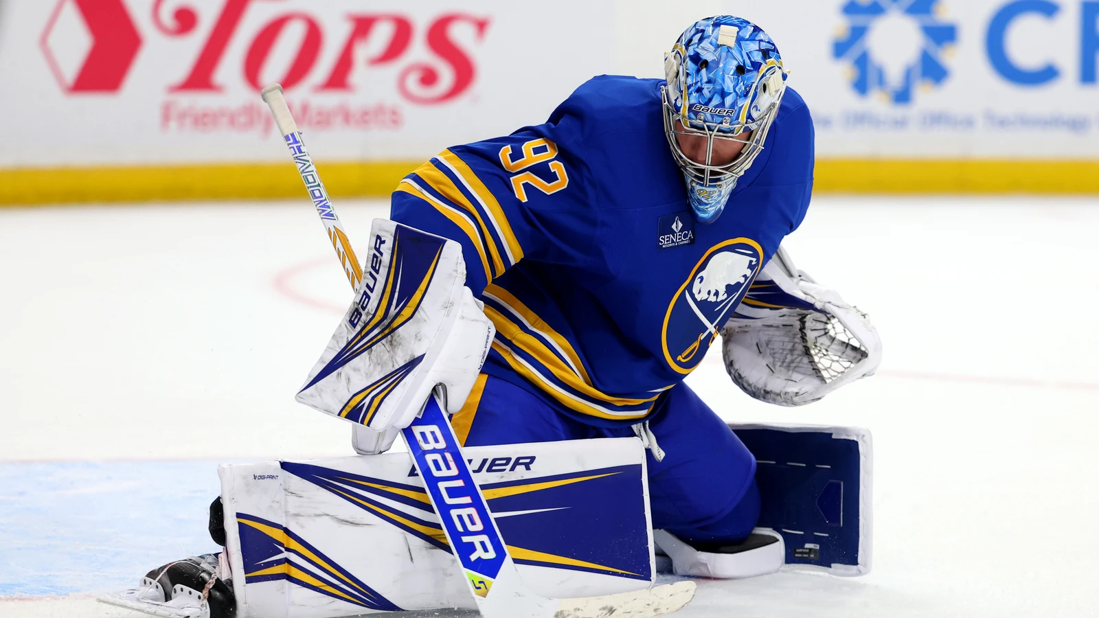 File photo: Buffalo Sabres goaltender Colten Ellis makes a pad save against the Pittsburgh Penguins at KeyBank Center on September 26, 2026.