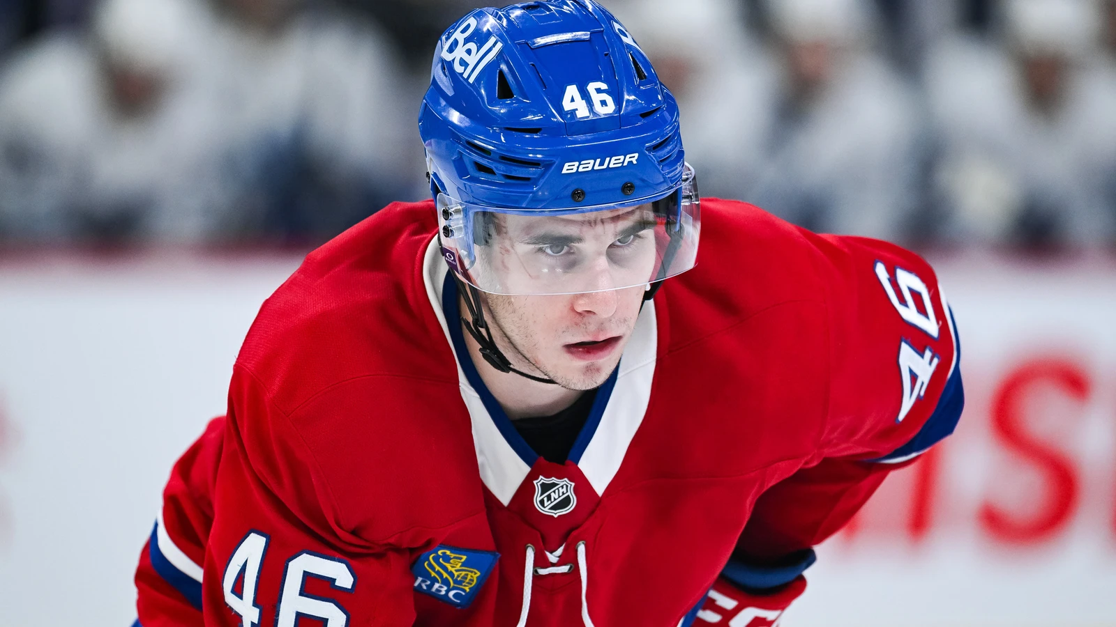 Filip Mesar waits for a face-off for Montreal against Toronto at Bell Centre on September 25, 2025. File photo.