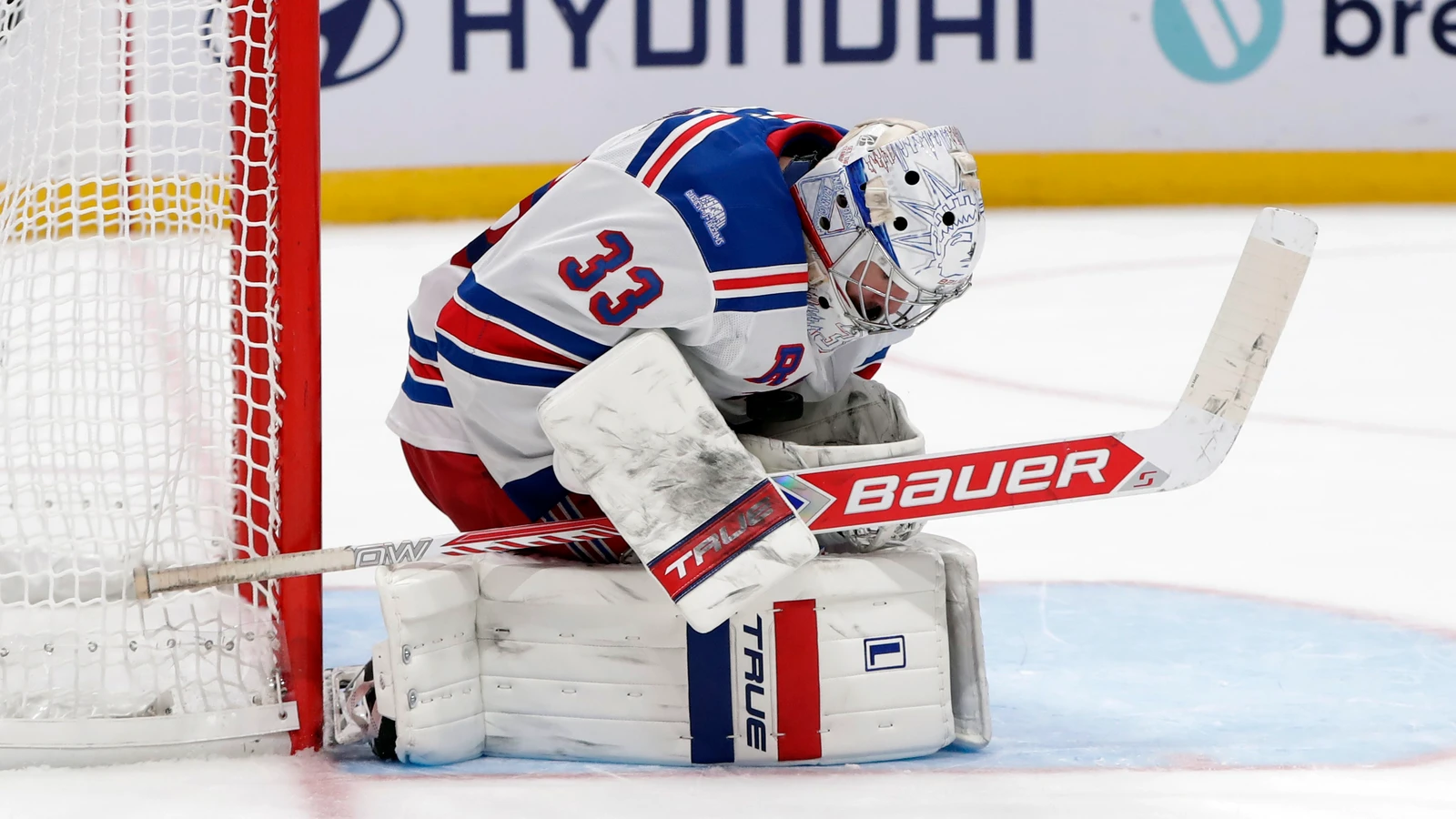 File photo: New York Rangers goaltender Dylan Garand makes a save against Columbus at Nationwide Arena.