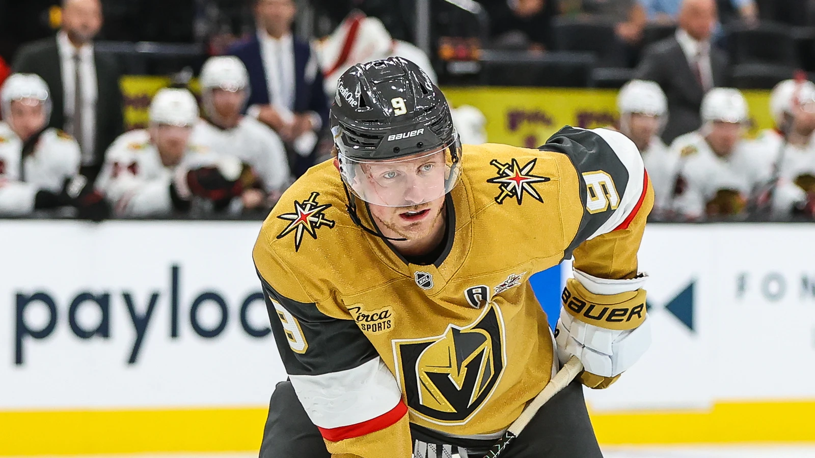 File photo: Vegas Golden Knights centre Jack Eichel on the ice against the Chicago Blackhawks at T-Mobile Arena on Sept. 29, 2026.