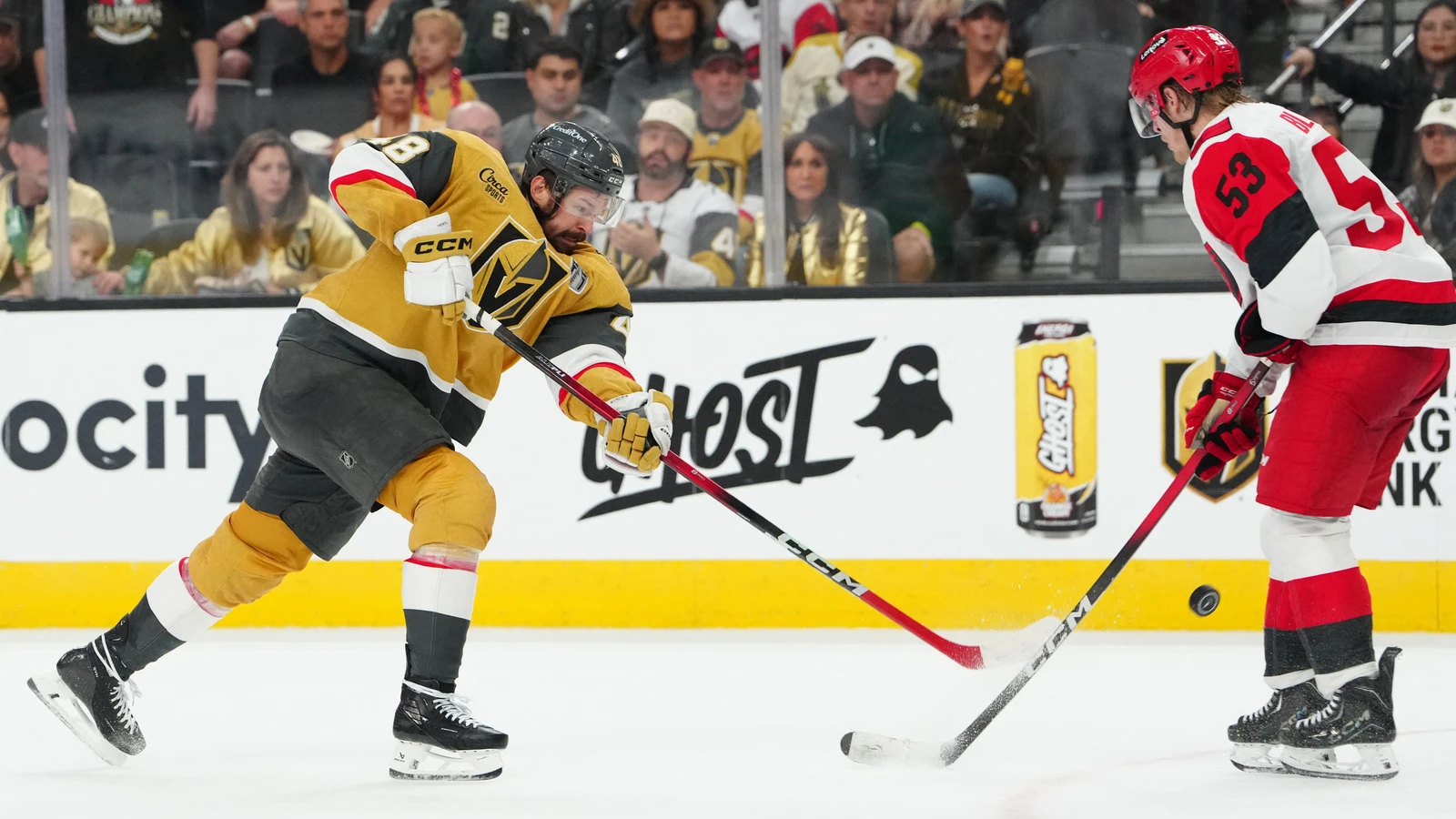 Mark Stone shoots for Vegas against Carolina on June 14, 2026. File photo.
