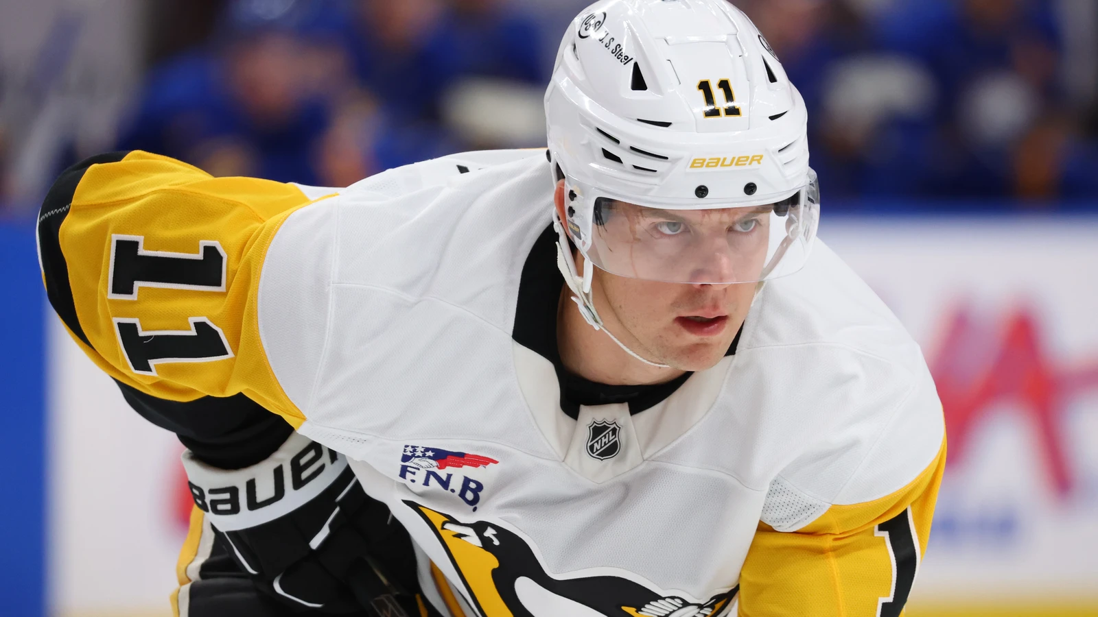 File photo: Filip Hallander waits for a face-off in a Pittsburgh Penguins uniform.