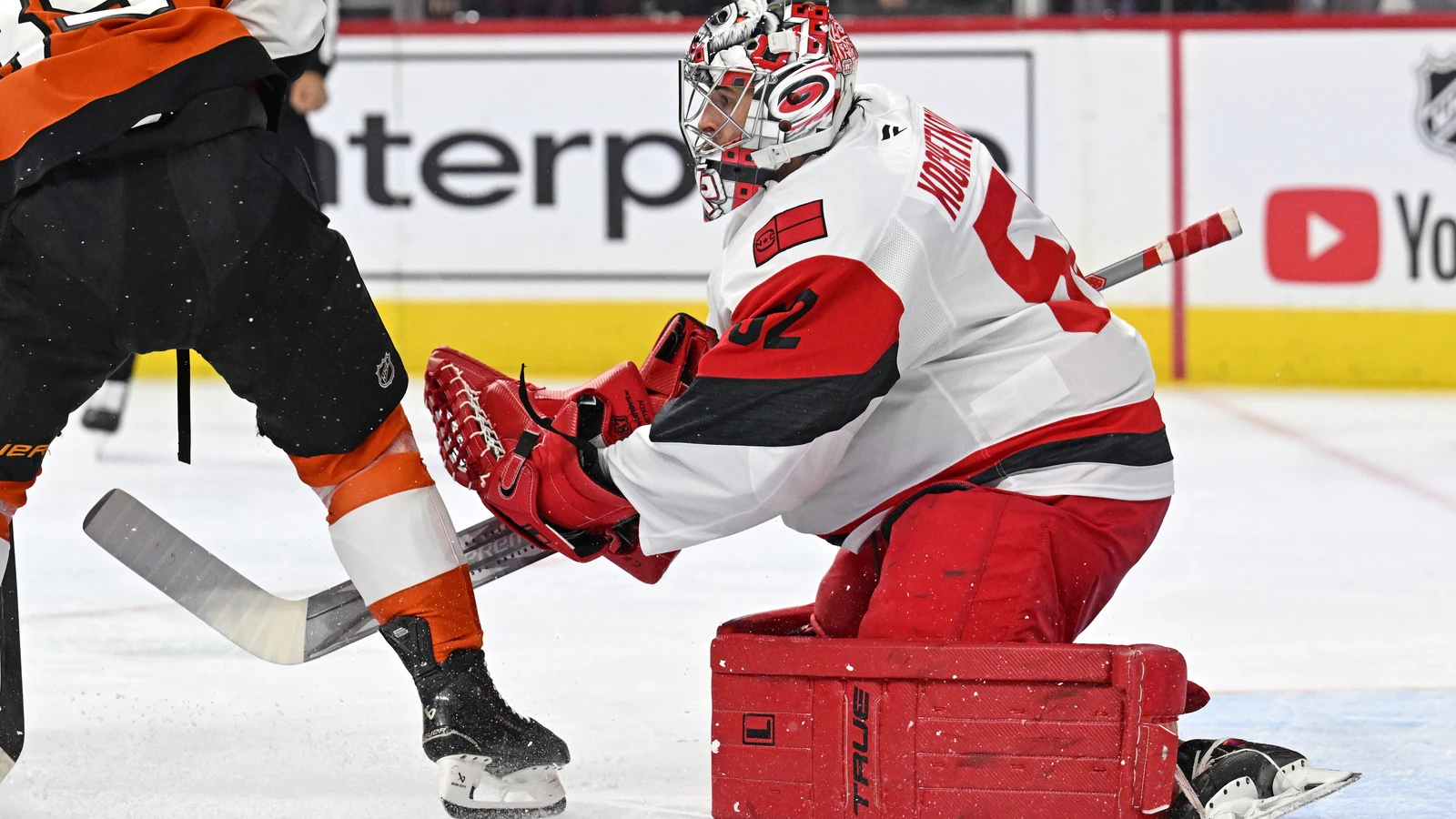 File photo: Carolina Hurricanes goaltender Pyotr Kochetkov makes a save against the Philadelphia Flyers.