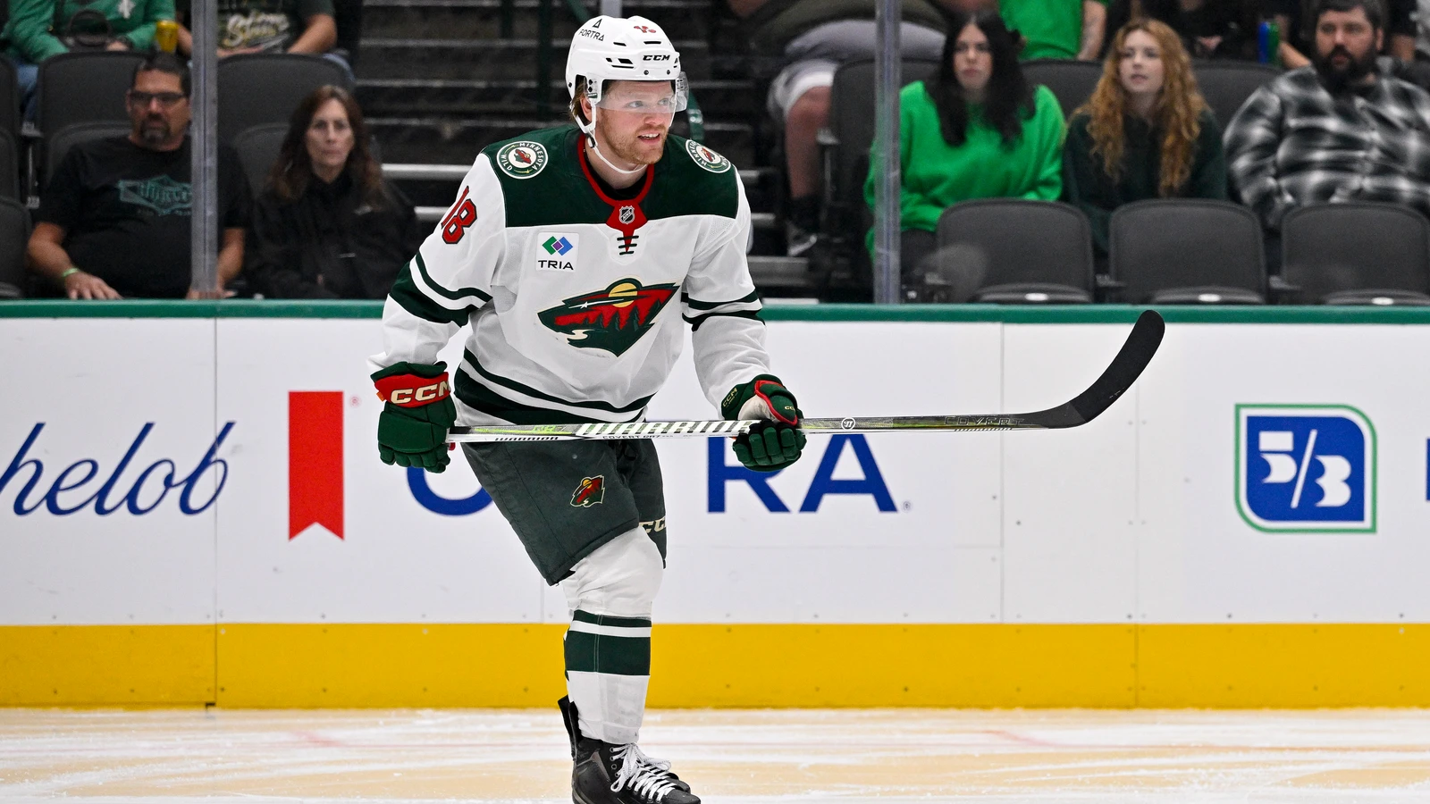 File photo: Mason Shaw skates for the Minnesota Wild against the Dallas Stars at American Airlines Center on Sept. 23, 2026.