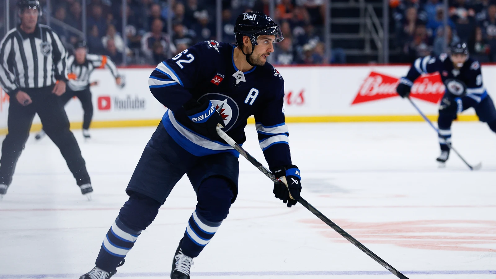 File photo: Winnipeg Jets forward Nino Niederreiter skates with the puck at Canada Life Centre.