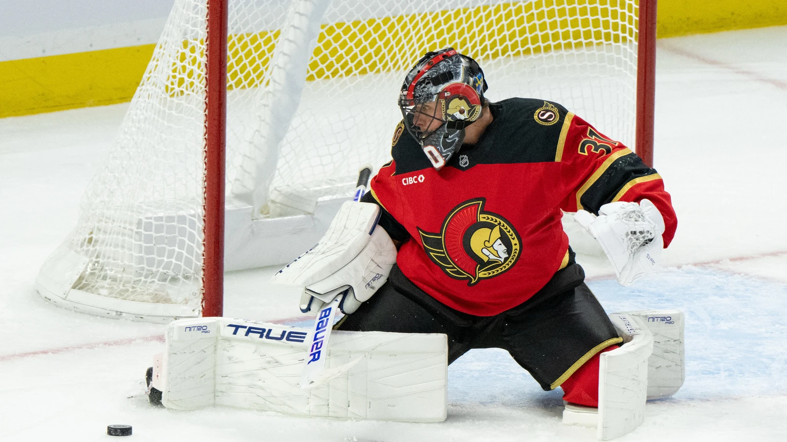 Ottawa Senators goalie Jonas Johansson makes a save against the New York Rangers at Canadian Tire Centre.