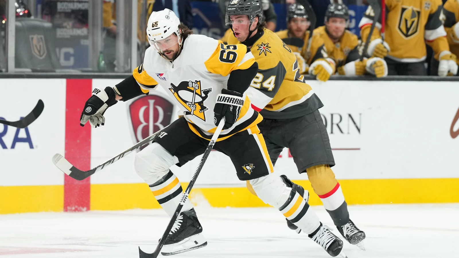 File photo: Pittsburgh Penguins defenceman Erik Karlsson skates with the puck against the Vegas Golden Knights.