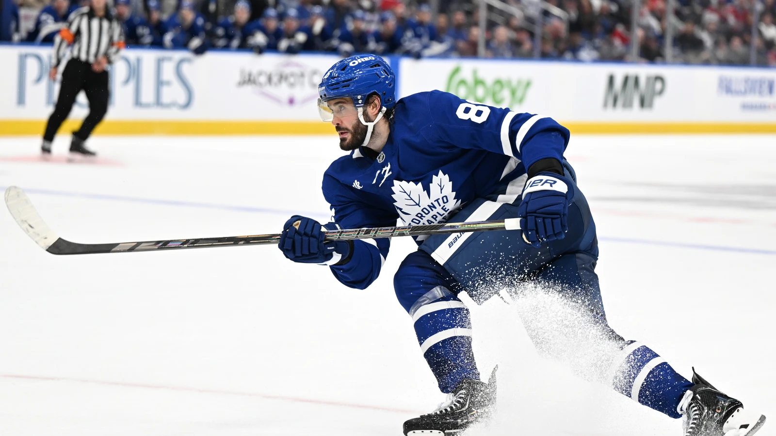 File photo: Toronto Maple Leafs forward Kirill Marchenko (86) shoots the puck against the Montreal Canadiens at Scotiabank Arena on Sept. 29, 2026.