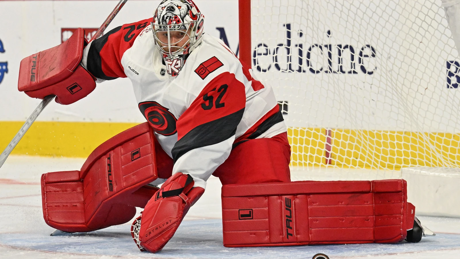 File photo: Carolina Hurricanes goaltender Pyotr Kochetkov makes a save against the Philadelphia Flyers.