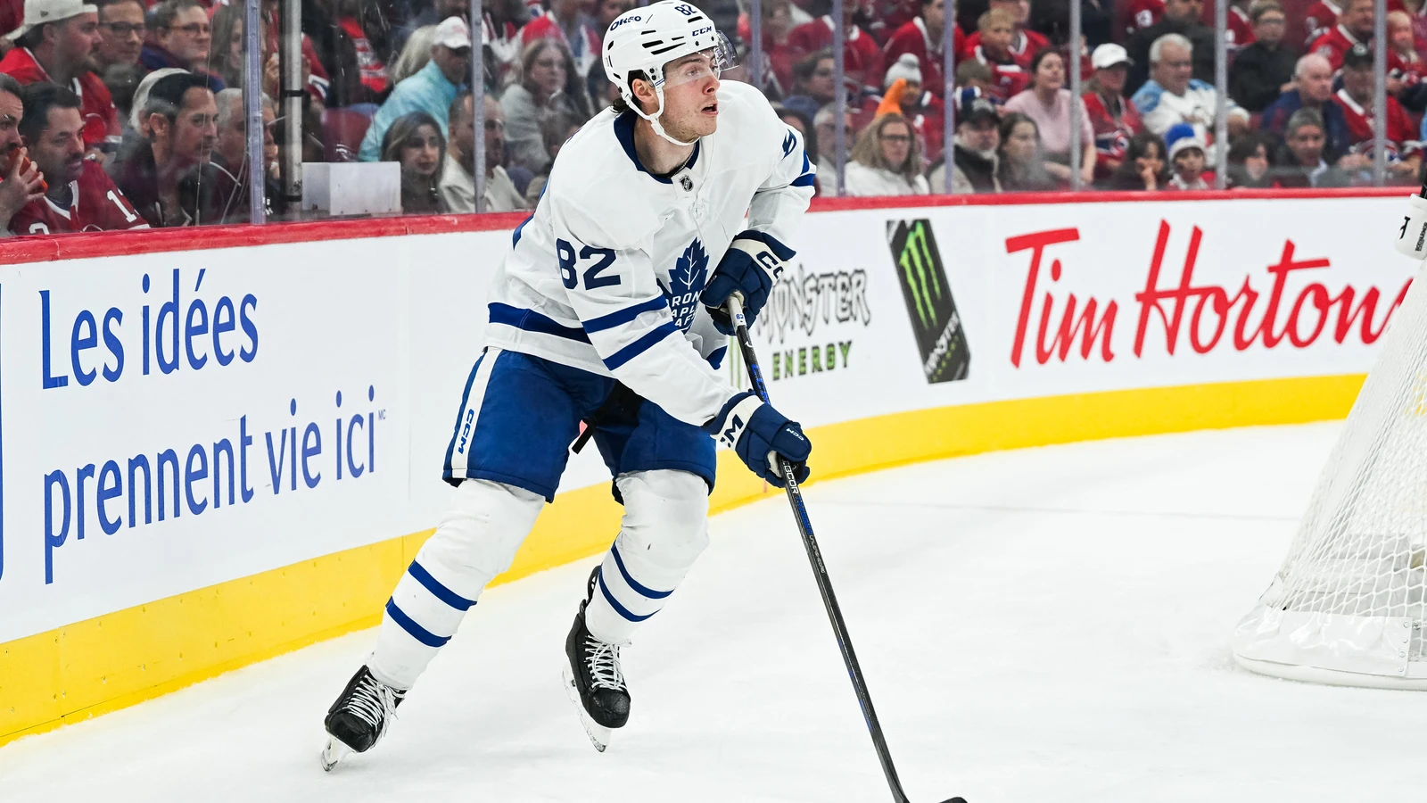 File photo: Toronto Maple Leafs defenceman Cole McWard controls the puck against the Montreal Canadiens at Bell Centre.