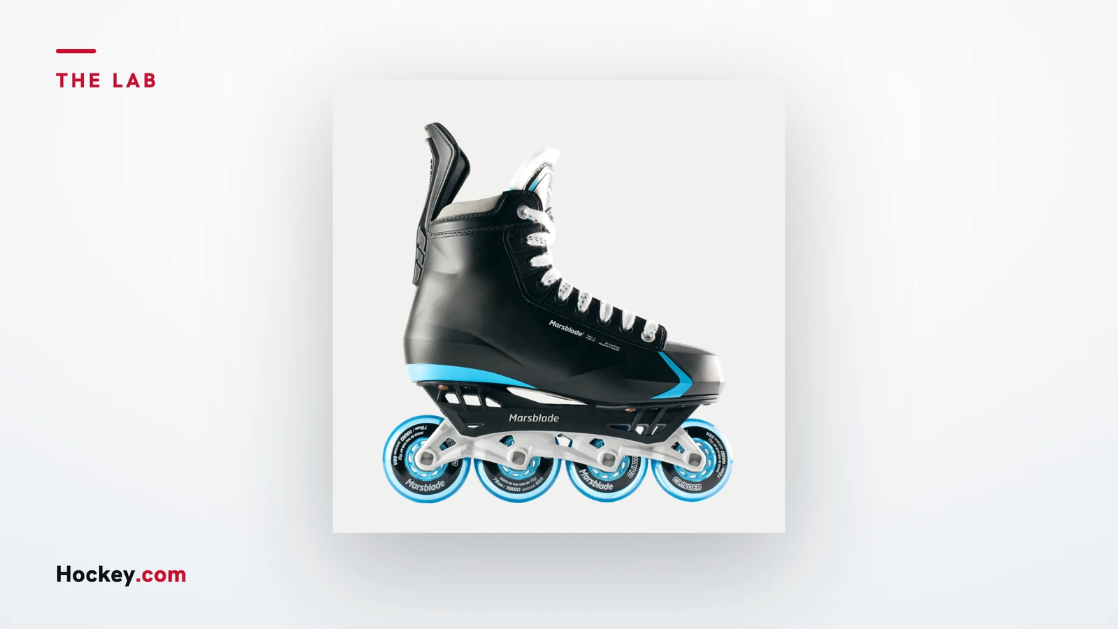 Marsblade O2 Team II off-ice training skate with black boot, blue trim and white chassis