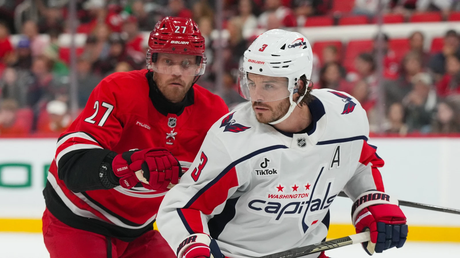 File photo: Washington Capitals defenceman Matt Roy watches the play against the Carolina Hurricanes at Lenovo Center.