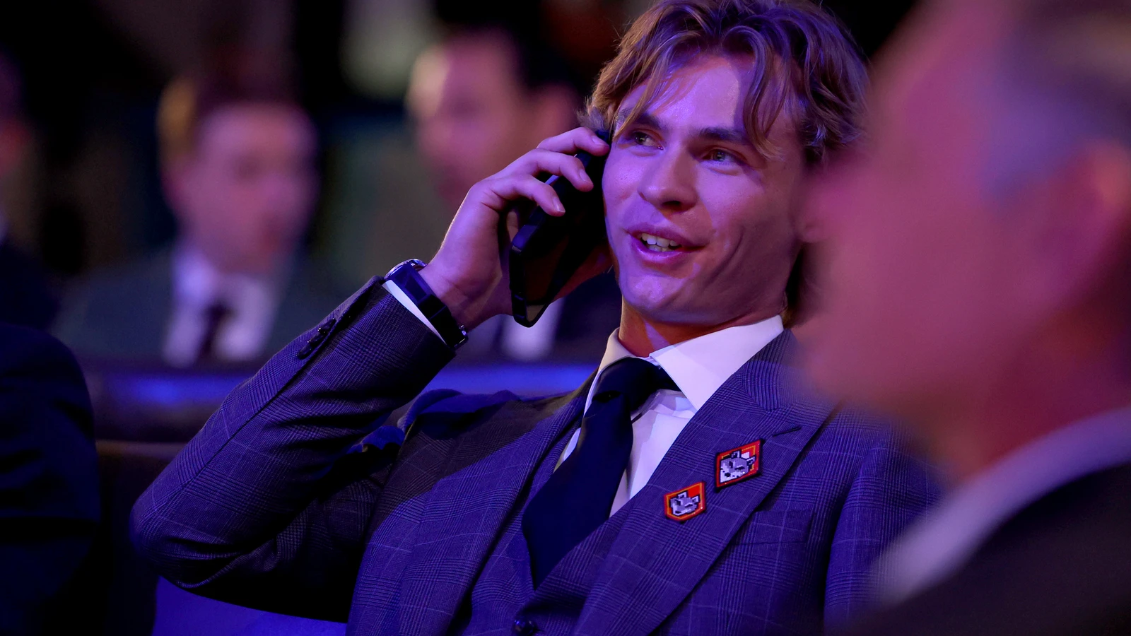 Gavin McKenna reacts after Toronto selects him first overall on June 26, 2026. File photo.