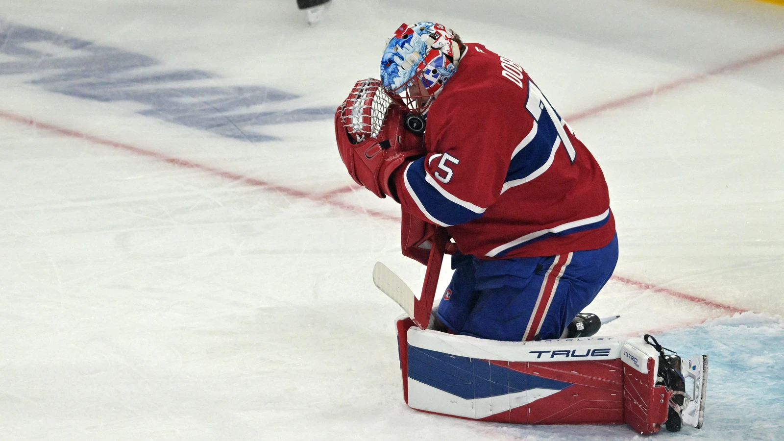 File photo: Montreal Canadiens goalie Samuel Montembeault makes a save against the Carolina Hurricanes during a May 27, 2026 playoff game.