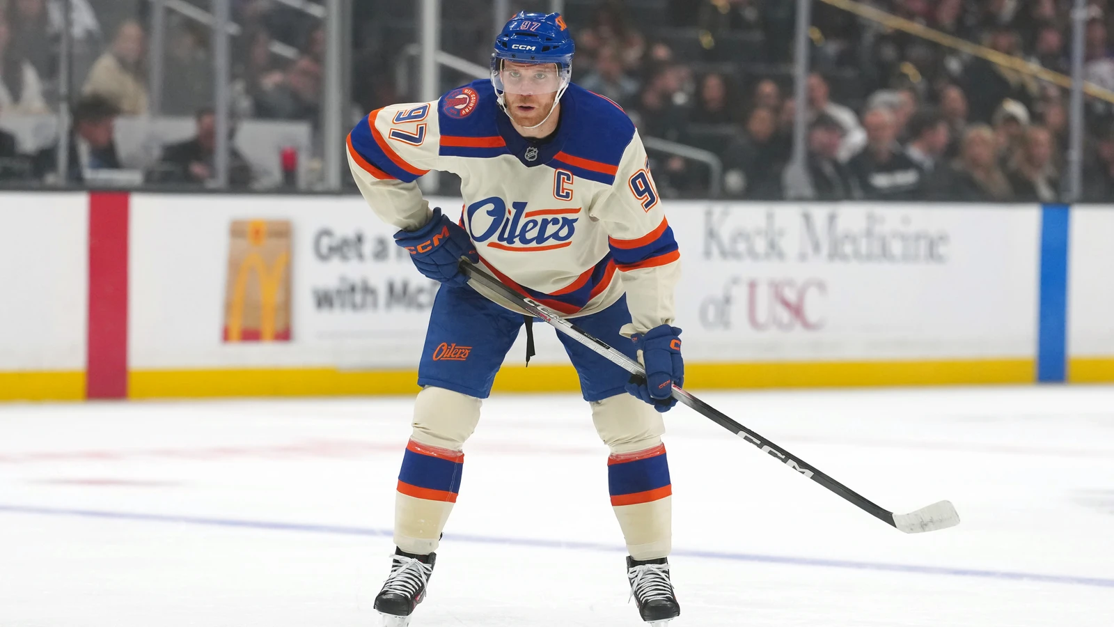 File photo: Oilers captain Connor McDavid during a game against the Kings at Crypto.com Arena in Los Angeles.