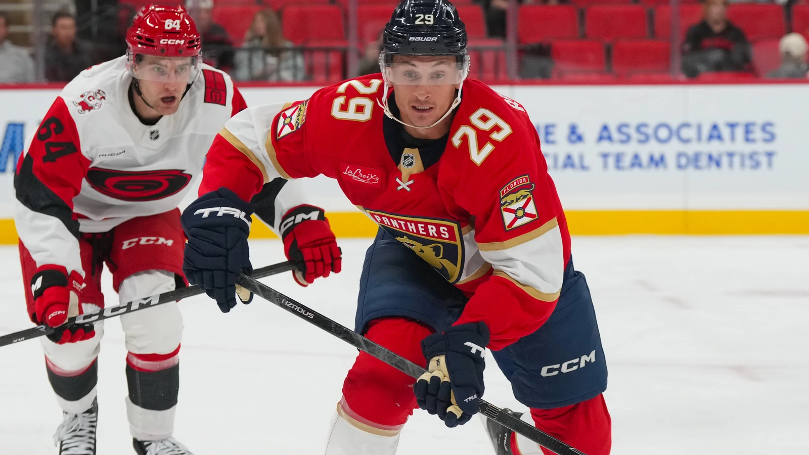 File photo: Florida Panthers forward Cole Reinhardt skates against the Carolina Hurricanes.