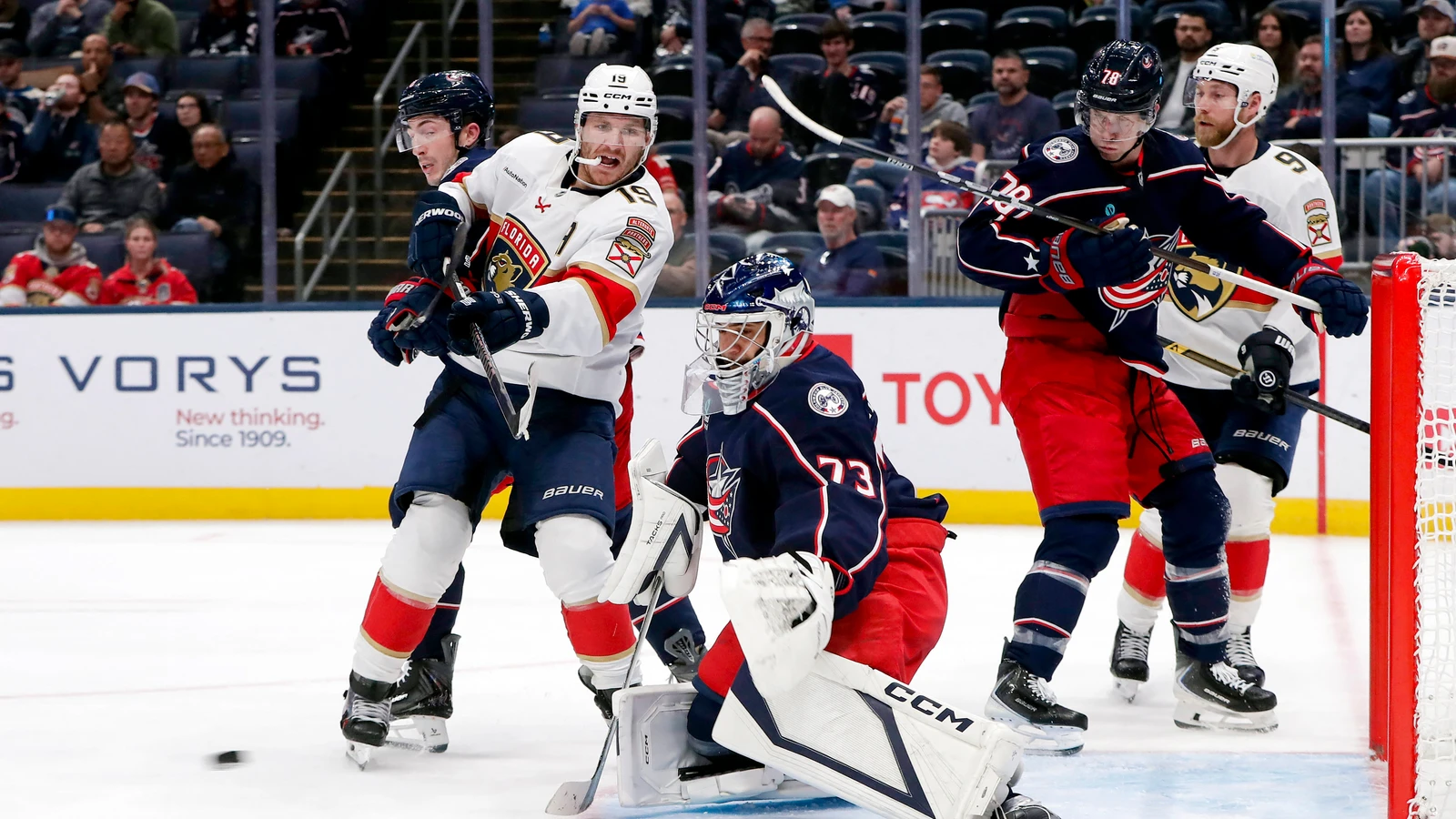 File photo: Panthers forward Matthew Tkachuk looks for a rebound against the Blue Jackets at Nationwide Arena in Columbus.