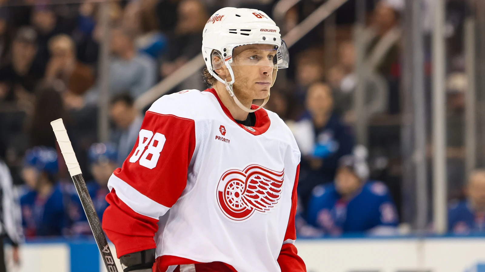 Patrick Kane skates for Detroit against the New York Rangers at Madison Square Garden on April 4, 2026. File photo.