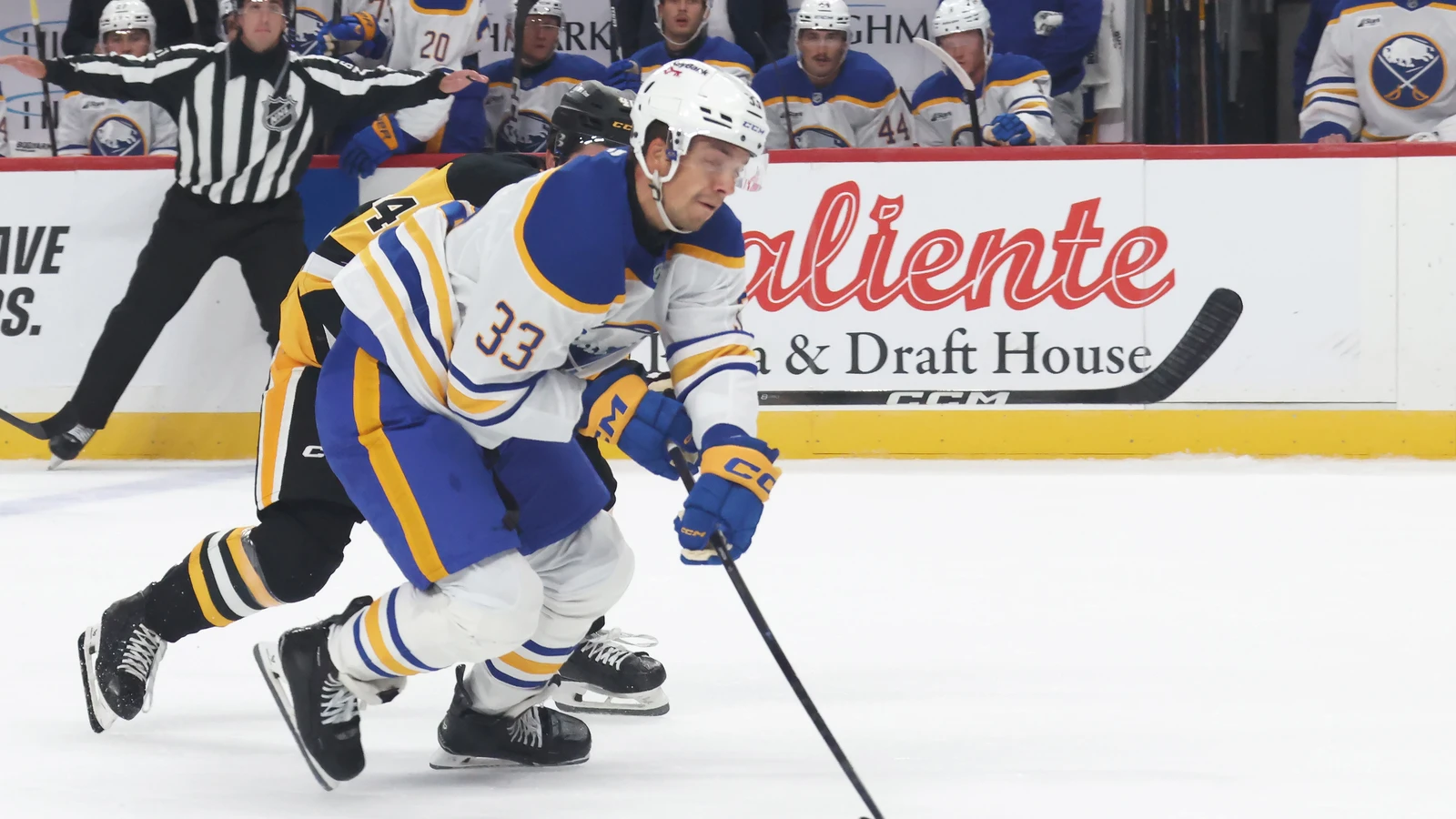 File photo: Ryan Johnson controls the puck for the Buffalo Sabres against the Pittsburgh Penguins at PPG Paints Arena.