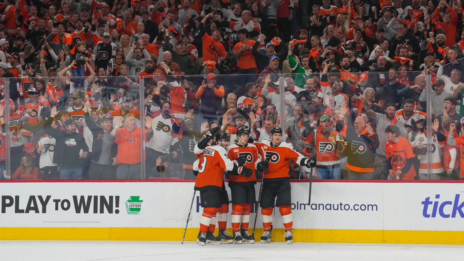 Alex Bump celebrates with Philadelphia teammates against Carolina on May 9, 2026. File photo.
