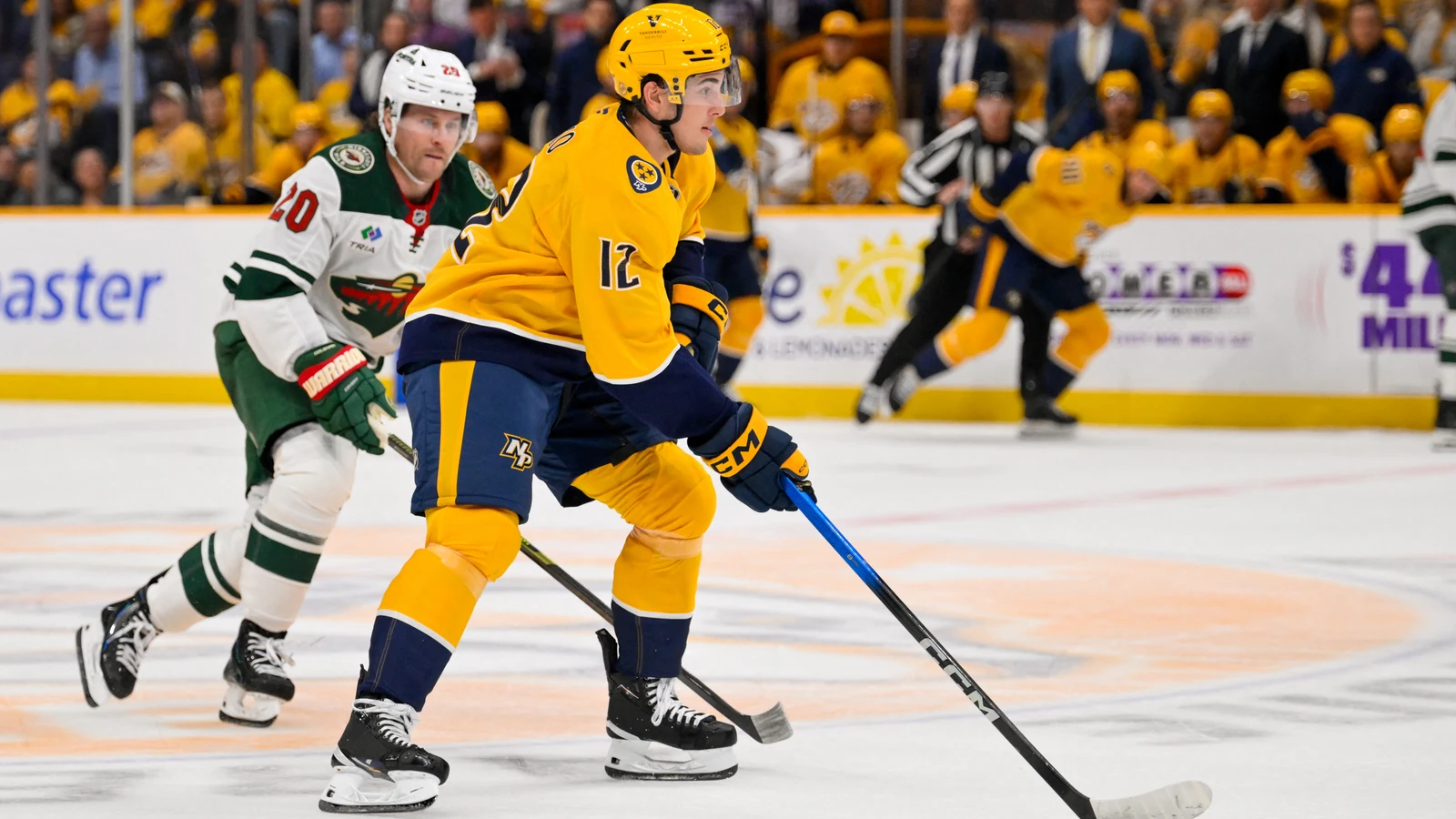 File photo: Nashville Predators defenceman Ryan Ufko skates with the puck against the Minnesota Wild at Bridgestone Arena on Oct. 1, 2026.