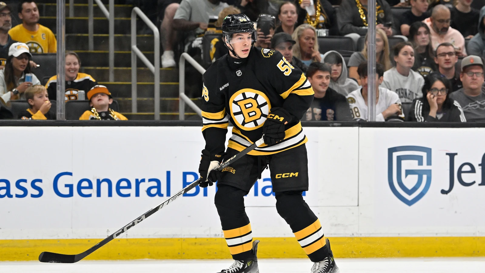 File photo: Billy Sweezey, wearing a Boston Bruins jersey, skates during a pre-season game against the Philadelphia Flyers at TD Garden on September 29, 2025.