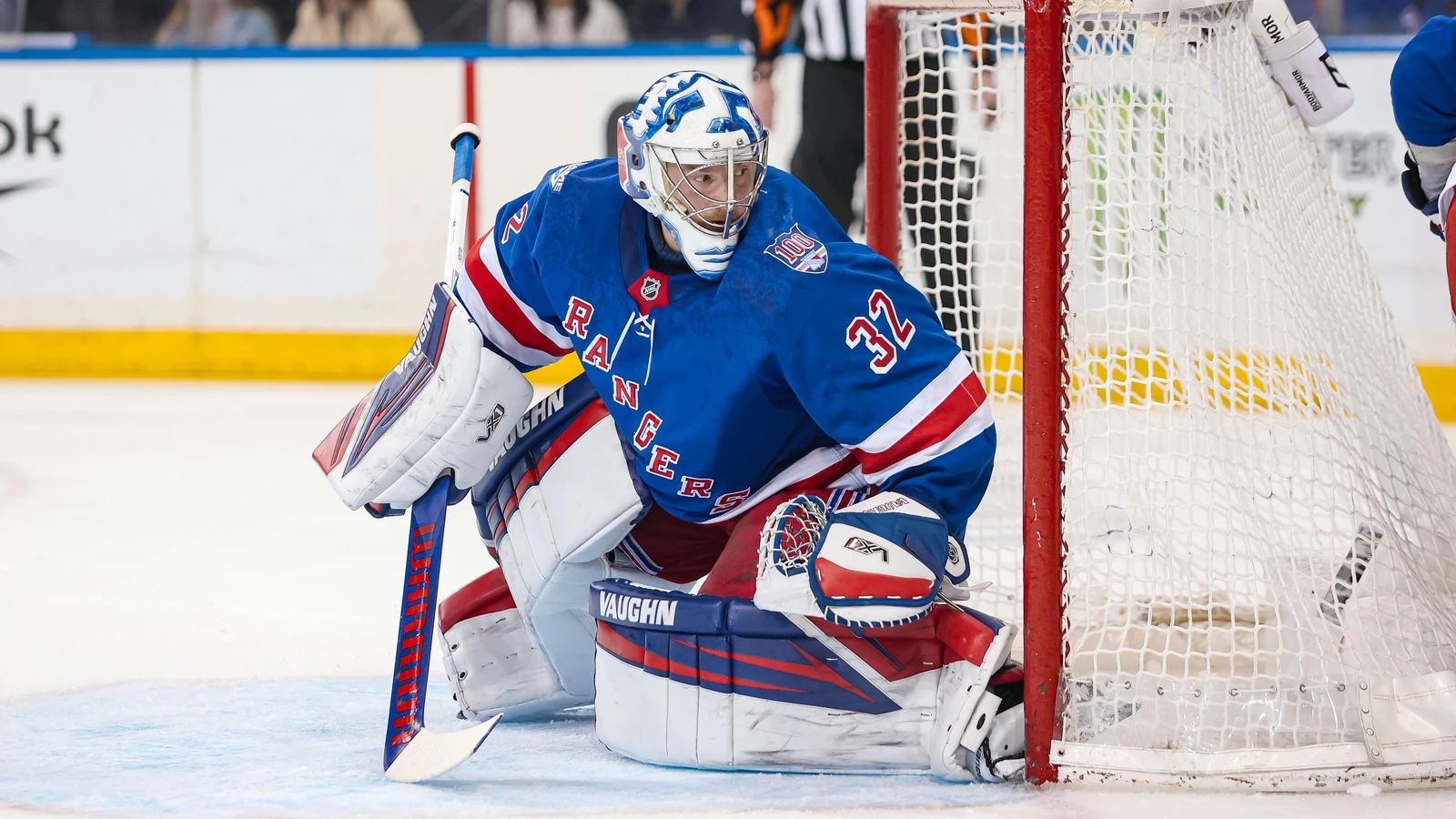 Jonathan Quick tracks the puck for the New York Rangers against Detroit at Madison Square Garden on April 4, 2026. File photo.