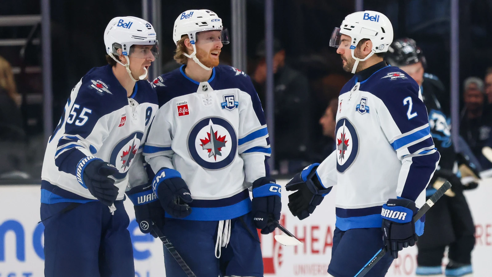 Mark Scheifele celebrates a Winnipeg goal against Utah on April 14, 2026. File photo.