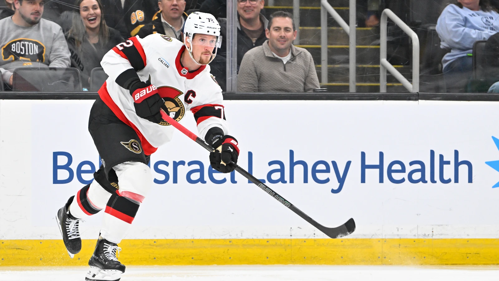File photo: Ottawa Senators defenceman Thomas Chabot passes the puck at TD Garden in Boston.
