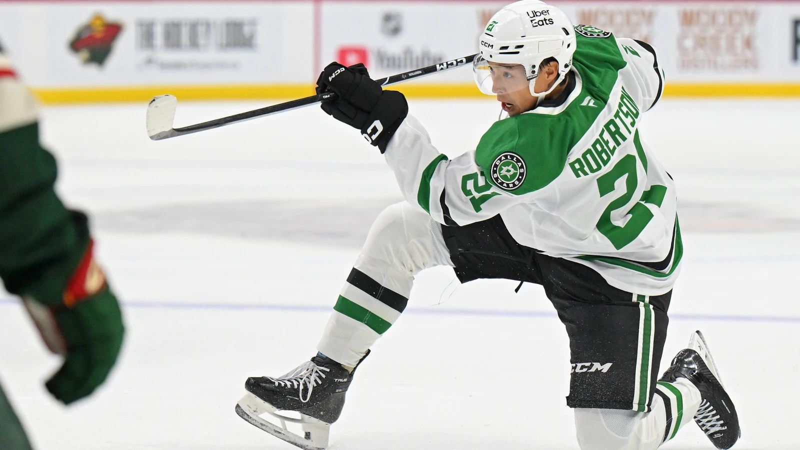 File photo: Dallas Stars forward Jason Robertson follows through on a shot against the Minnesota Wild at Grand Casino Arena.