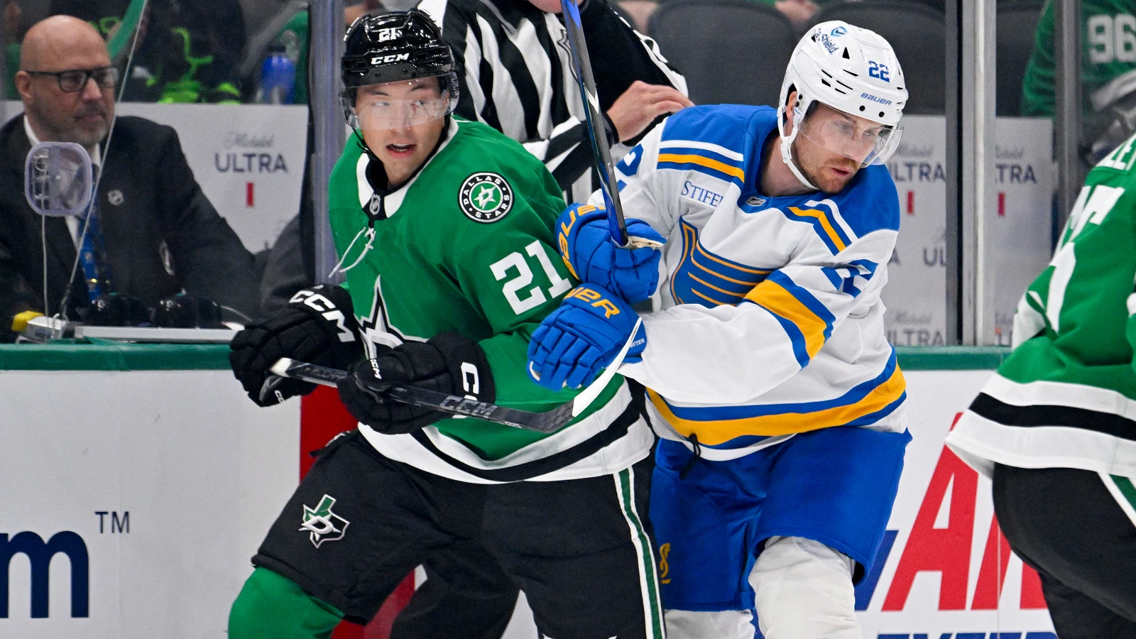 File photo: Pius Suter battles Dallas Stars forward Jason Robertson for the puck.