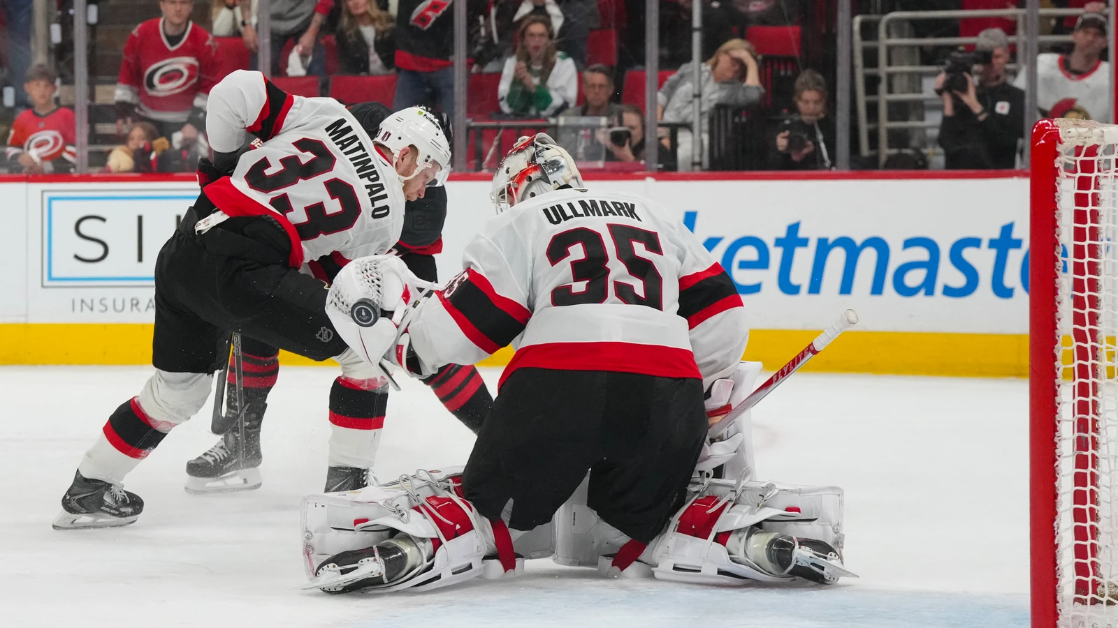 File photo: Ottawa Senators goaltender Linus Ullmark makes a save against the Carolina Hurricanes during an April 20, 2026 playoff game.