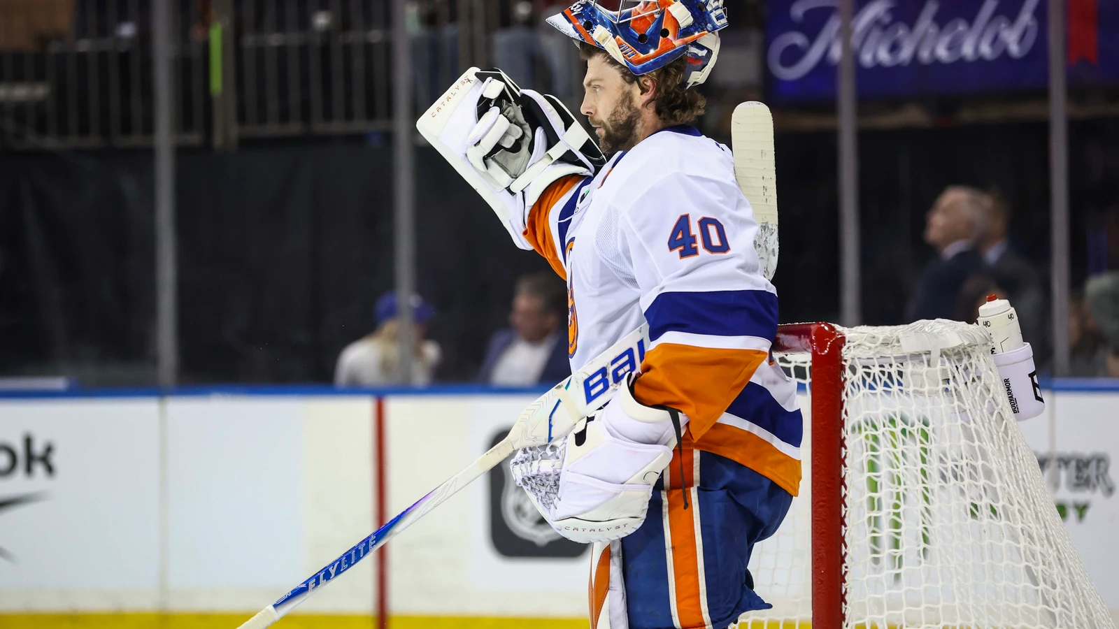 File photo: New York Islanders goaltender Semyon Varlamov (40) stands beside his net during a pre-season game against the New York Rangers at Madison Square Garden on September 22, 2026.