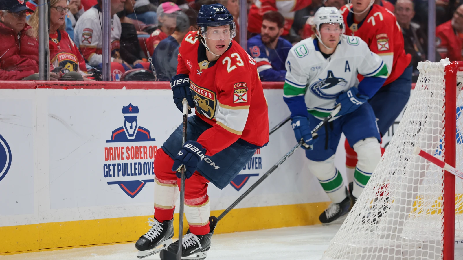 File photo: Florida Panthers forward Carter Verhaeghe controls the puck against the Vancouver Canucks.