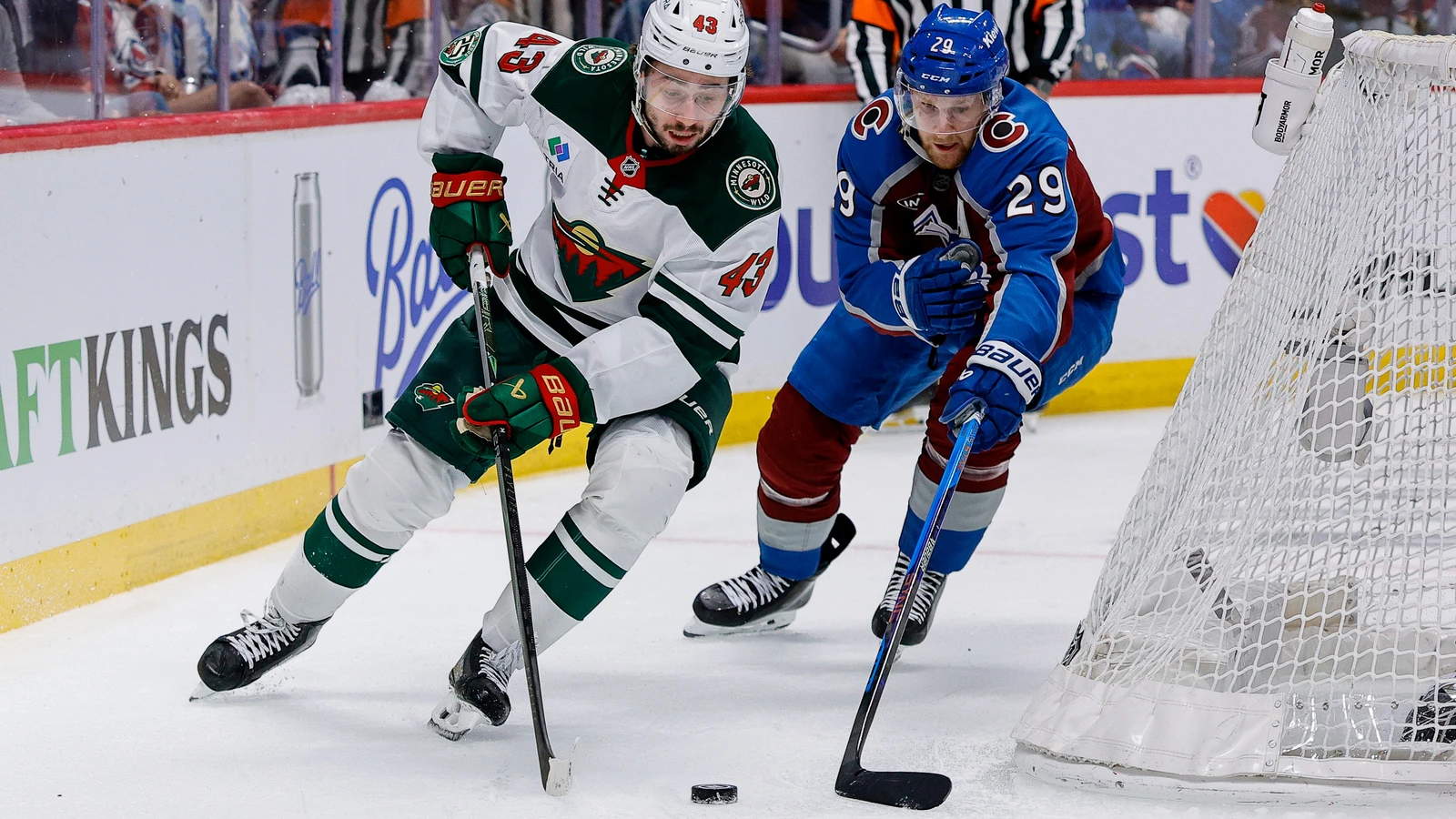 Quinn Hughes controls the puck for Minnesota against Colorado on May 13, 2026. File photo.