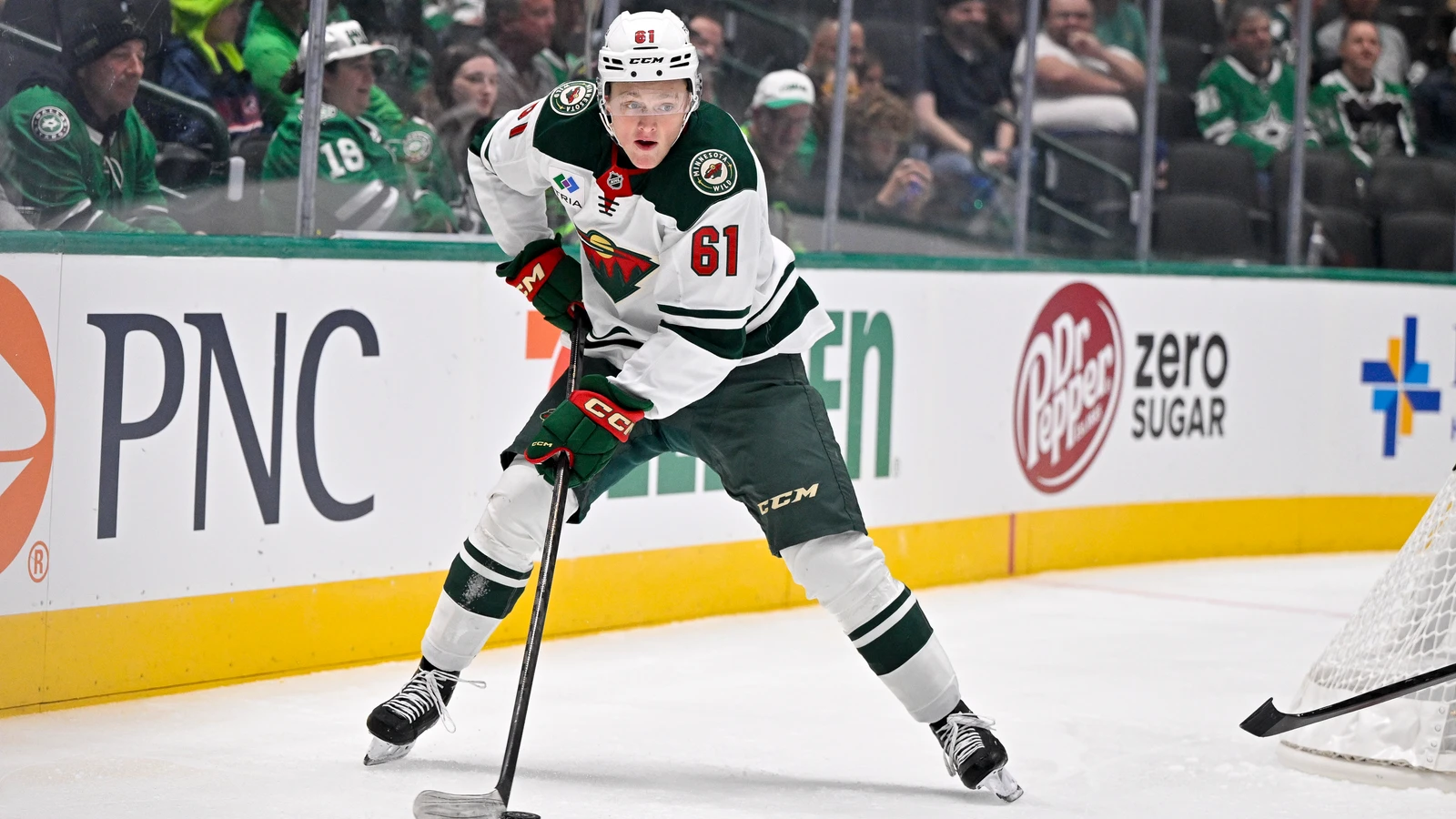 File photo: Minnesota Wild forward Rieger Lorenz controls the puck during a preseason game against the Dallas Stars at American Airlines Center.